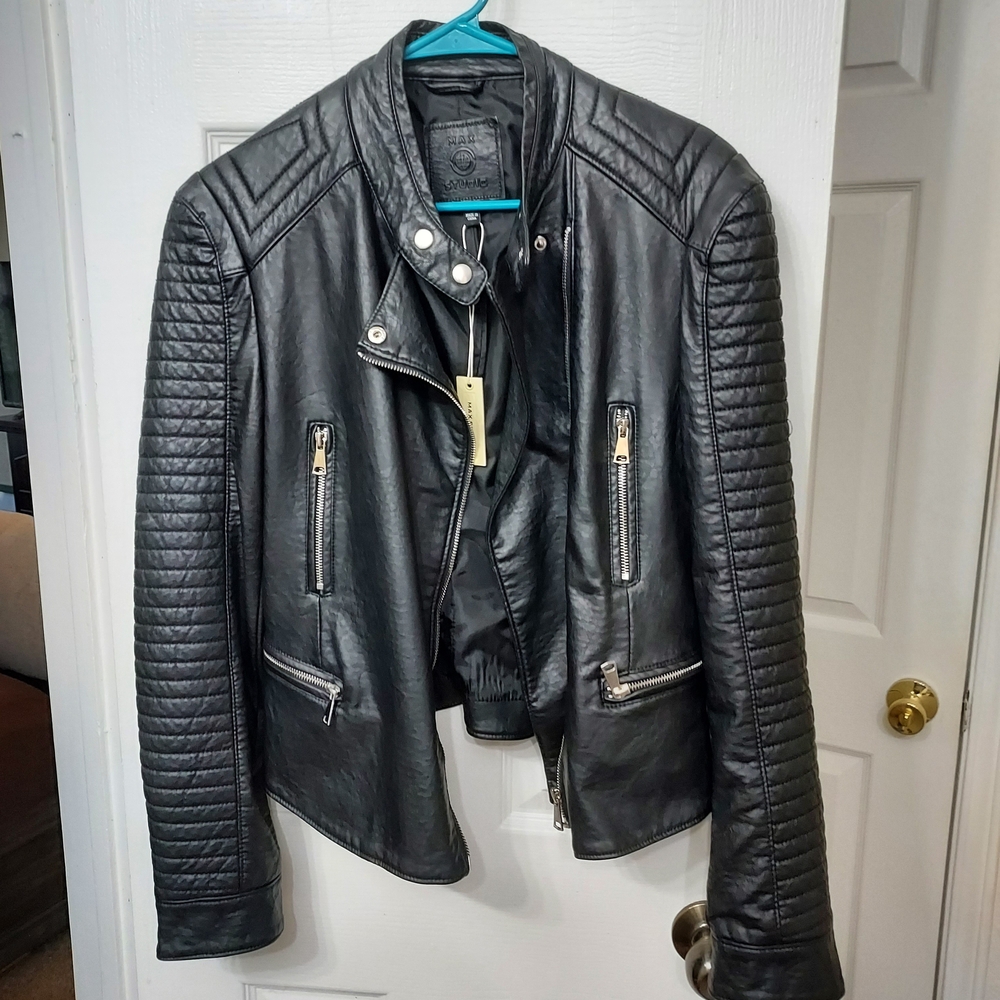 Max Studio Black Quilted Leather Moto Jacket